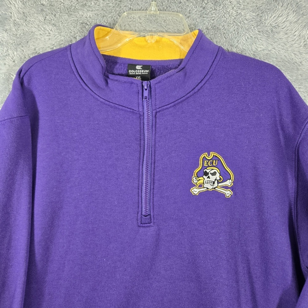 East Carolina ECU Quarter Zip Pullover Shirt Sweatshirt Men 2XL Purple Pirates - Picture 2 of 10